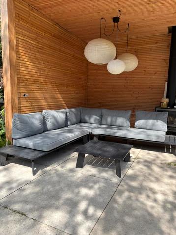 3 delige Loungeset Zwart Aluminium | Grijze Kussens beschikbaar voor biedingen