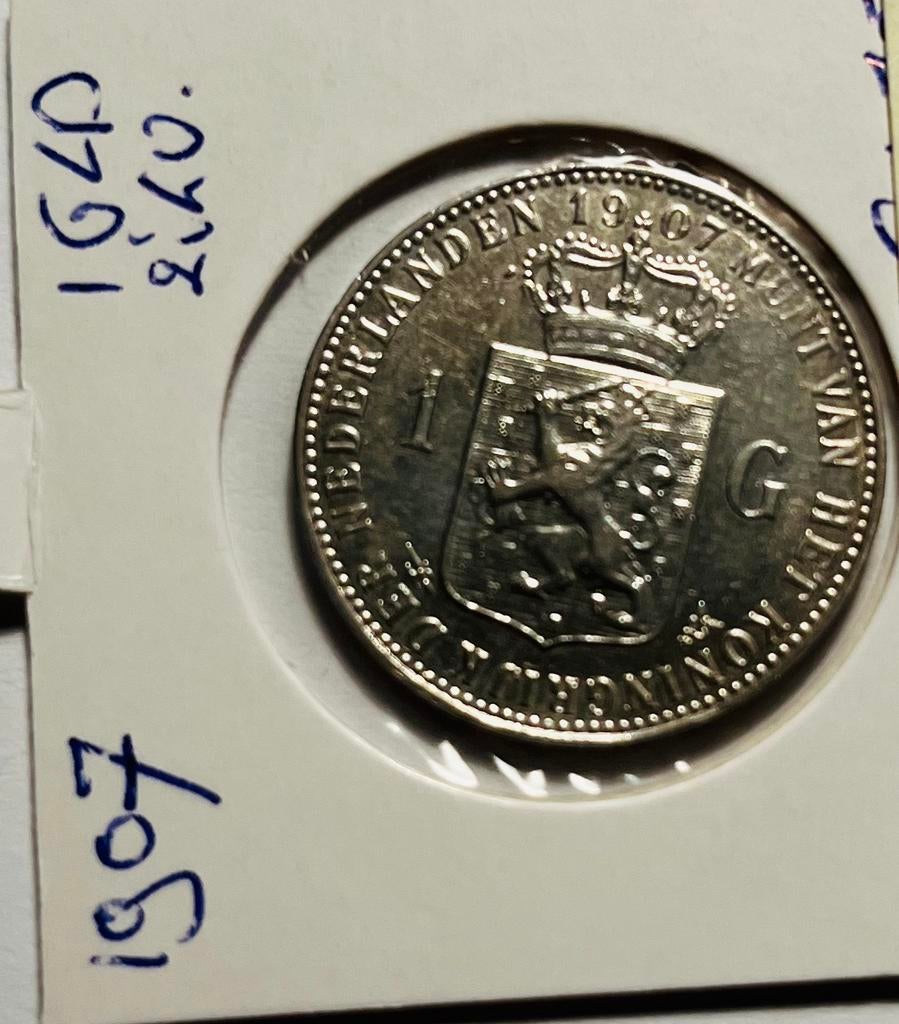 1 gulden 1907 zfr., Postzegels en Munten, Munten | Nederland, Verzenden, Koningin Wilhelmina, 1 gulden, Zilver