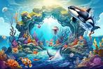 Onderwater VINYL fotobehang Sealife, Orka, koraalrif, Verzenden, Nieuw, Wanddecoratie