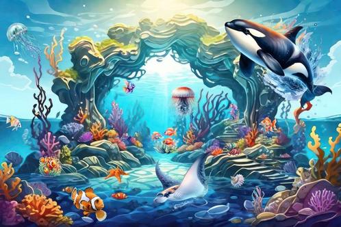 Onderwater VINYL fotobehang Sealife, Orka, koraalrif, Kinderen en Baby's, Kinderkamer | Inrichting en Decoratie, Nieuw, Wanddecoratie