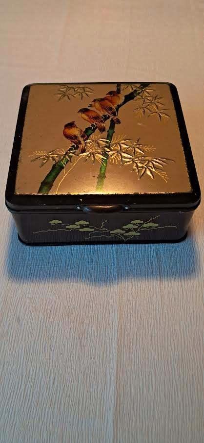 Koekblik met vogels Tiktak’s koffie en Thee Groningen 1939, Verzamelen, Blikken, Gebruikt, Koek(jes), Ophalen of Verzenden