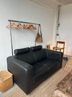 Zwarte leren bank, Huis en Inrichting, Ophalen, Gebruikt, 150 tot 200 cm, Tweepersoons