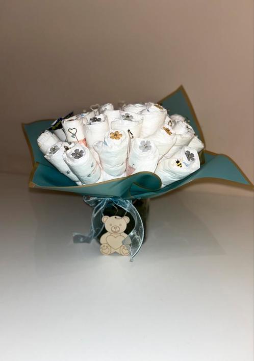 Luiertaart Boeket Blauw – Uniek Kraamcadeau voor Jongen, Kinderen en Baby's, Kraamcadeaus en Geboorteborden, Nieuw, Ophalen of Verzenden
