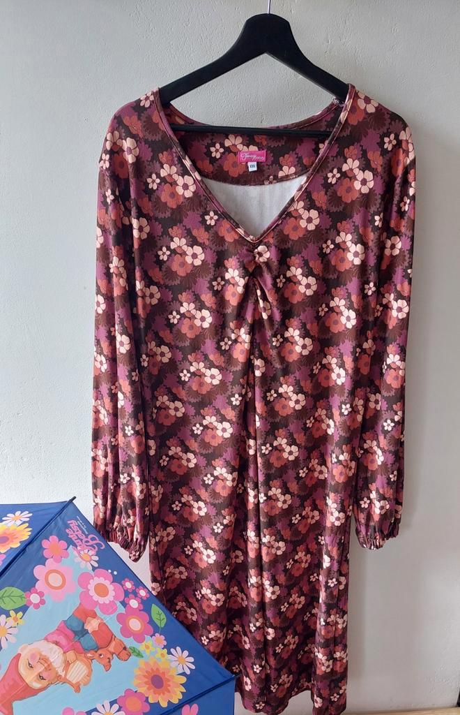 Tante Betsy bruin roze gebloemde jurk XXL 44/46 Nieuwstaat, Kleding | Dames, Jurken, Zo goed als nieuw, Maat 46/48 (XL) of groter
