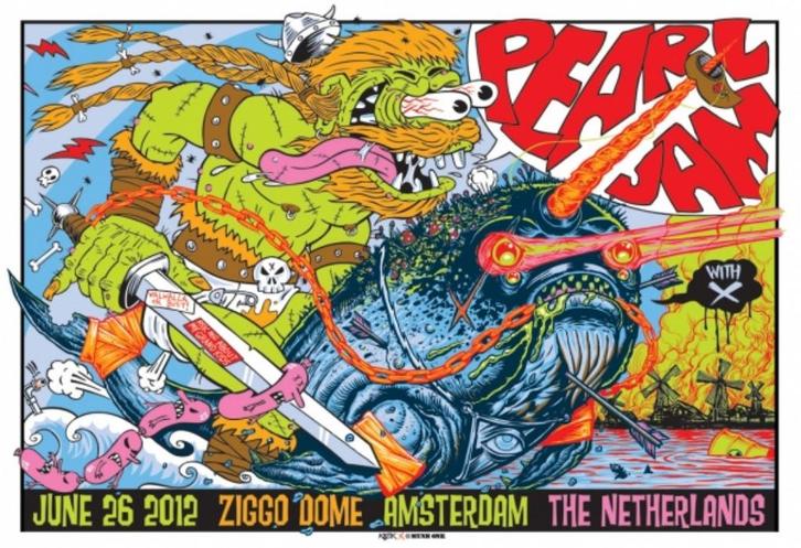 Pearl Jam Amsterdam 26-6-2012 originele concert poster, Verzamelen, Muziek, Artiesten en Beroemdheden, Nieuw, Poster, Artwork of Schilderij