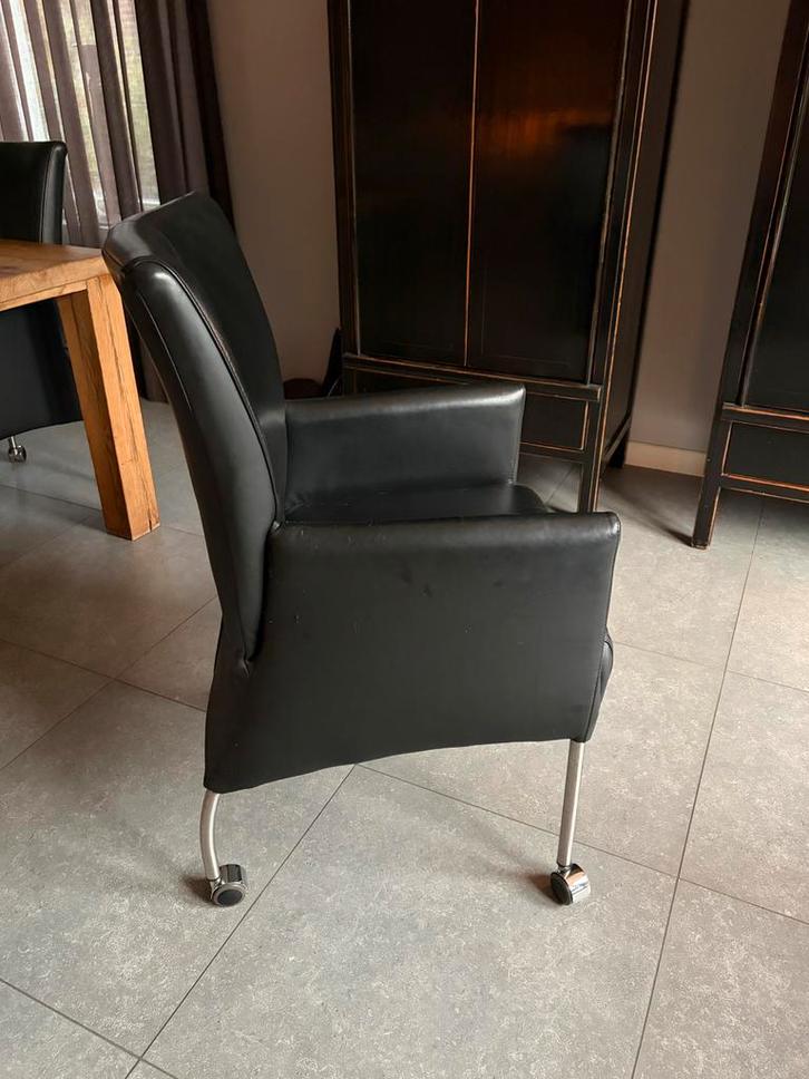 6 Leren Eetkamerstoelen met Kantelbare Rugleuning, Huis en Inrichting, Stoelen, Gebruikt, Vijf, Zes of meer stoelen, Leer, Zwart