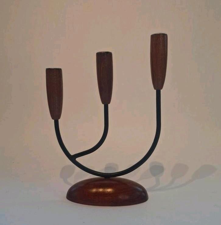 Vintage Teakhouten Lüthje Kandelaar, Huis en Inrichting, Woonaccessoires | Kandelaars en Kaarsen, Zo goed als nieuw, Minder dan 25 cm