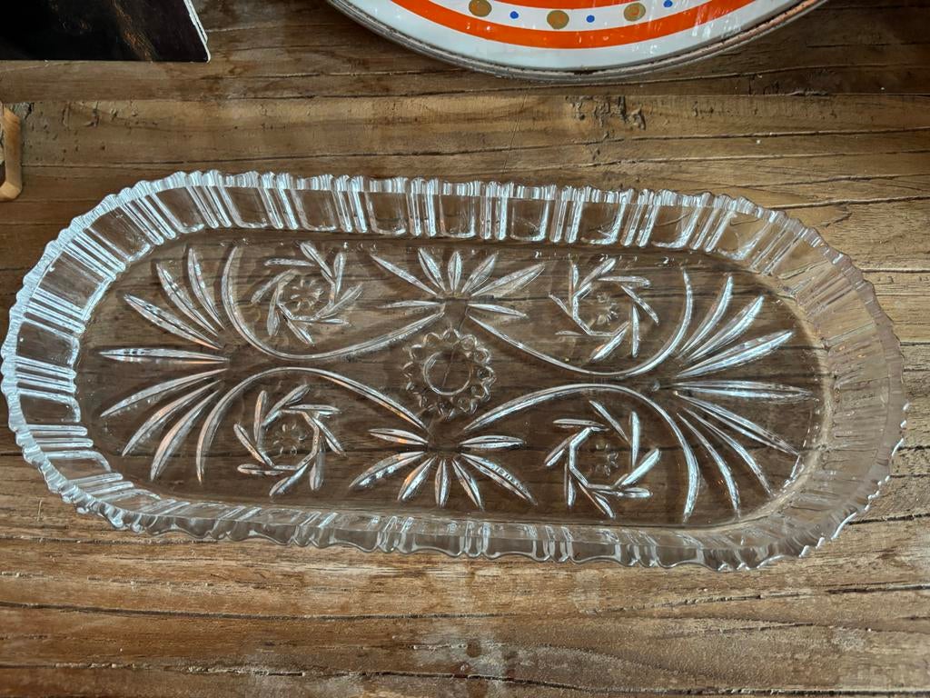 Vintage Kristallen Schaal met Bloemenpatroon, Antiek en Kunst, Antiek | Glas en Kristal, Ophalen of Verzenden