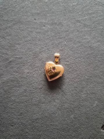 Gouden Hanger Hart met Robijn - Foto Medaillon beschikbaar voor biedingen