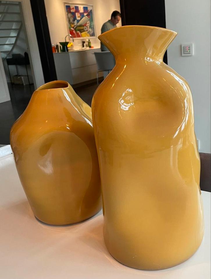 Aardewerken Potten - Okergeel, Huis en Inrichting, Woonaccessoires | Vazen, Zo goed als nieuw, Geel, Minder dan 50 cm, Aardewerk of Porselein