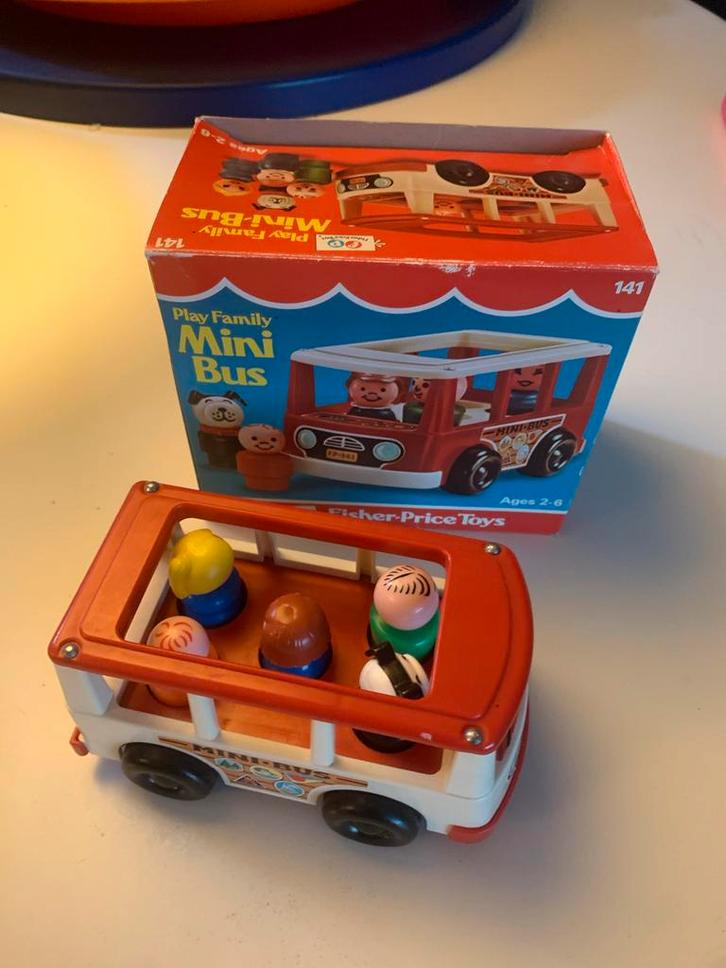 Fisher-Price Mini Bus #141 met doos, Antiek en Kunst, Antiek | Speelgoed, Ophalen of Verzenden