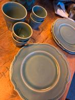 Franse vintage ontbijtbordjes blauw, Antiek en Kunst, Antiek | Servies compleet, Ophalen