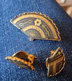 Damascene Toledo broche oorbellen waaier inleg goud, Ophalen of Verzenden, Overige materialen, Broche, Verguld