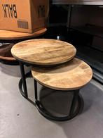 Salontafel Bijzettafel set van 2 mangohout rond Slechts €50, Ophalen, 50 tot 100 cm, Rond, Nieuw