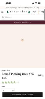 14 karaats goud piercing achterkant Anna & Nina, Ophalen of Verzenden, Nieuw, Goud