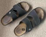 Zwart-grijze lederen leren sandalen; Naturella; 39; klittenb, Zwart, Zo goed als nieuw, Sandalen of Muiltjes, Ophalen of Verzenden