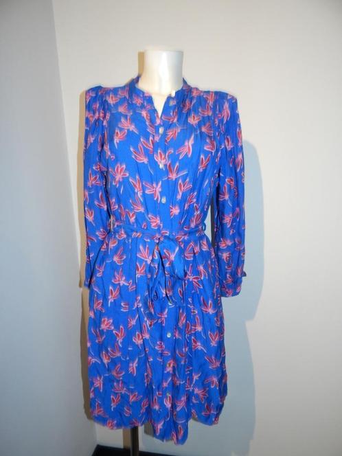 POM Amsterdam azuur blauwe door knoop jurk print S, Kleding | Dames, Jurken, Zo goed als nieuw, Maat 36 (S), Blauw, Knielengte