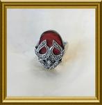 Aparte zilveren ring met carneool en markasietjes, Sieraden, Tassen en Uiterlijk, Antieke sieraden, Ophalen of Verzenden, Zilver