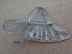 zilveren filigrain broche hoed met bloemen [187], 4 tot 7 cm, Ophalen of Verzenden, Zo goed als nieuw, Zilver