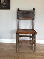 Vintage spaans leren brutalist houten leren stoel, Metaal, Vintage brutalist, Bruin, Ophalen of Verzenden