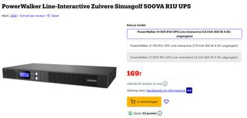 PowerWalker Line-Interactive Zuivere Sinusgolf 500VA R1U UPS beschikbaar voor biedingen