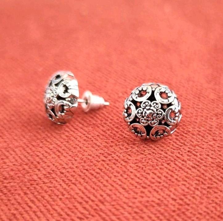 Vintage Knop Oorbellen Filigraan - 1960s, Sieraden, Tassen en Uiterlijk, Oorbellen, Gebruikt, Knopjes of Stekers, Zilver, Zilver
