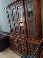 Antieke eiken houten boekenkast met glazen deuren, Antiek, Glas, Ophalen of Verzenden, 200 cm of meer