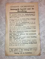 Pamflet Flyer gemeente Grobbendonk 1944 Tweede wereld oorlog, Verzamelen, Militaria | Tweede Wereldoorlog, Nederland, Foto of Poster
