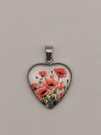 Mooie ketting met hanger klaprozen, Sieraden, Tassen en Uiterlijk, Nieuw, Ophalen of Verzenden, Zilver, Overige materialen