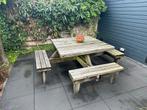 Zware Houten Picknicktafel Vierkant opknapper, Tuin en Terras, Ophalen, Gebruikt, Vierkant, Hout