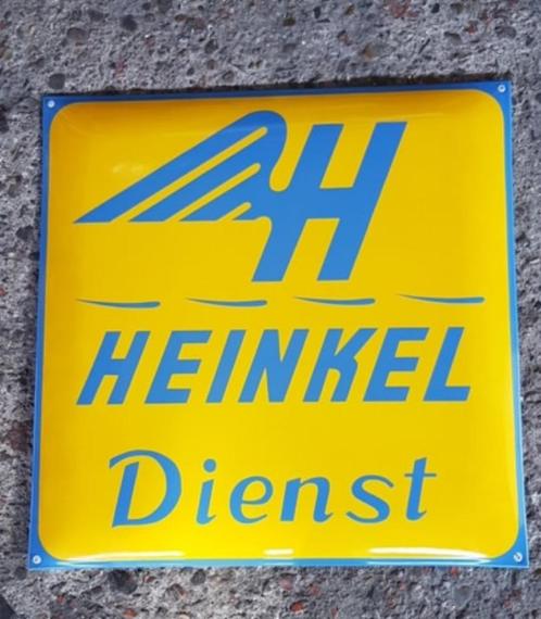 Heinkel dienst zwaar emaillen reclame decoratie bord scooter, Verzamelen, Merken en Reclamevoorwerpen, Zo goed als nieuw, Reclamebord