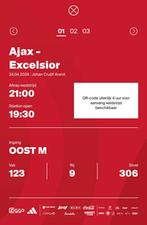 1 ticket Ajax - Excelsior - Vak 123 - rij 9, Tickets en Kaartjes, Eén persoon