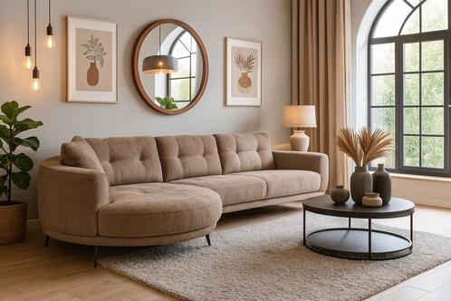 Hoek/Loungebank Beige 330x140 Direct/Leverbaar E-7140, Huis en Inrichting, Banken | Bankstellen, Nieuw, Hoekbank, Vierpersoons of meer