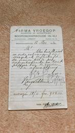 Noord Scharwoude Factuur Firma Vroegop 1920, Ophalen of Verzenden, 1920 tot 1940, Gelopen, Noord-Holland