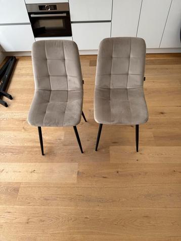 Beige Velours Eetkamerstoelen - Set van Twee beschikbaar voor biedingen