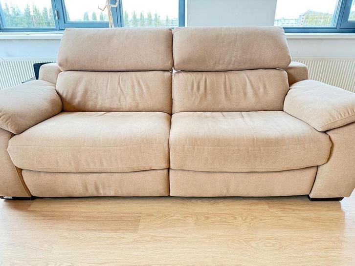 Electric 3-seater recliner sofa, Beige, Huis en Inrichting, Banken | Bankstellen, Gebruikt, 200 tot 250 cm, 75 tot 100 cm, Stof
