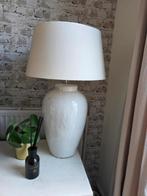 Witte keramische tafellamp met stoffen kap, Ophalen, Glas, Zo goed als nieuw, Minder dan 100 cm
