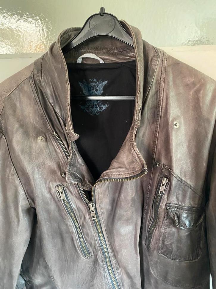 Lamsleren soepel stoer  biker jack jas taupe IKKS xxl l, Kleding | Heren, Jassen | Winter, Zo goed als nieuw, Maat 52/54 (L), Bruin