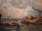 Antiek haven schilderij Rotterdam van der Zwalm, Ophalen of Verzenden
