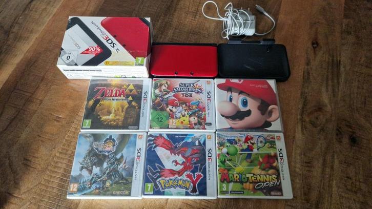 Nintendo 3DS XL incl. 5 spellen, Spelcomputers en Games, Spelcomputers | Nintendo 2DS en 3DS, Zo goed als nieuw, 3DS, Rood, Met games