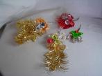4 vintage gekleurde kerstcorsages kerstversiering, Ophalen of Verzenden, Gebruikt