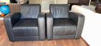 Twee zwarte leren fauteuils te koop, Ophalen, Gebruikt, 75 tot 100 cm, Modern