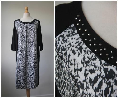 Gelco - nieuwstaat jurk / zwart wit / maat 46, Kleding | Dames, Jurken, Zo goed als nieuw, Maat 46/48 (XL) of groter, Zwart, Boven de knie