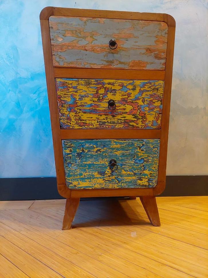 Uniek nachtkastje/ladekast in Piet Hein Eek stijl, Huis en Inrichting, Kasten | Dressoirs, Gebruikt, 50 tot 100 cm, 25 tot 50 cm