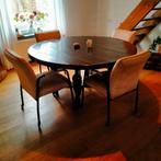 Zwarte eettafel met sierpoten – stevig & karaktervol, Ophalen, Gebruikt, 150 tot 200 cm, Rond