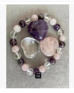Korting Amethist Rozekwarts Bergkristal armband plus 3 hart, Nieuw, Ophalen of Verzenden, X, X