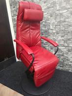 Luxe PROMINENT STA-OP RELAXSTOEL ACCU leer rood lende, Huis en Inrichting, Fauteuils, Minder dan 75 cm, Leer, Ophalen of Verzenden