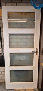 Binnendeur (opdekdeur) met melkglas., Ophalen, 80 tot 100 cm, Binnendeur, Zo goed als nieuw
