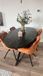 Ovale Mangohouten Eettafel + Stoelen, Huis en Inrichting, Tafels | Eettafels, 100 tot 150 cm, Ophalen of Verzenden, Zo goed als nieuw