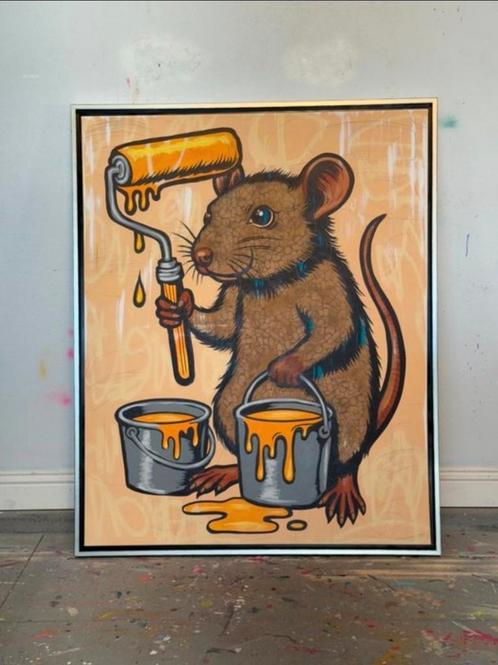 Dillon Boy (1979)- Original Rare DBoy Banksy Rat Mouse, Antiek en Kunst, Kunst | Schilderijen | Modern, Ophalen of Verzenden